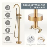 독립형 욕조 충전 수도꼭지 욕실용 싱글 핸드헬드 샤워기가 바닥 마운트 브러시드 황동 샤워 수도꼭지 세트 완성 매트