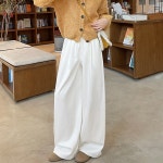 SAHINER 겨울 여성 코듀로이 플리스안감 와이드 루즈핏 하이웨스트 팬츠 보온 기모바지 L 진한 파란색과 벨벳 J1470