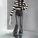 SAHINER 겨울 여성 하이웨이스트 부츠컷 기모 데님 팬츠 슬림핏 빈티지 워싱 보온 청바지 플리스 J1482