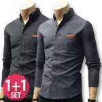 블루포스 블루포스 포노스 남방 1 1 세트 2장 묶음 베이직 와이셔츠 긴팔 무지 캐주얼