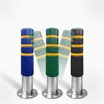 서진 스텐 우레탄 오뚜기 볼라드 150파이 공원 관공서 횡단보도 빌딩 학교 일자볼라드 청색 3줄 1개 앙카식