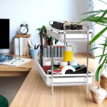 심플한 가정용품 2단 스파이스 랙 주방 정리함 조리대 선반 흰색