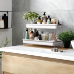 심플한 가정용품 2단 스파이스 랙 주방 정리함 조리대 선반 흰색