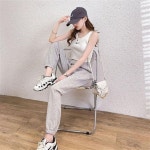 옷자락 여성 무지 츄리닝바지 절개라인 9부 밴딩 조거 팬츠
