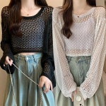 옷자락 옷자락 여성 비스코스 그물 짜임 네트 시스루 크롭 니트