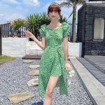 서니웨이 여성 여름 플라워 쉬폰 미디 원피스 그린 S 100002