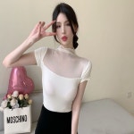 여성 3컬러 은은 시스루 슬림핏 하프넥 긴팔티셔츠