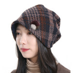 브로치 모직 체크모자 겨울두건 색동호박모자 H3603