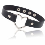 ETHON 러브 하트 조절 가능한 가죽 초커 펑크 PU 목걸이 고스 소프트 칼라 체인 여성용 1 Heart-Black