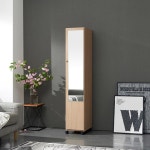 거울달린 드래스룸 도어선반장 잡화수납 키큰 옷방가구 화이트바퀴형 C1031