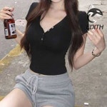 우먼 스탠다드 클로징트렌디 브이칼라 핏감좋은 숏기장 티탑