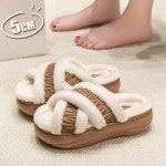 여성용 슬리퍼 털있는 방지 두꺼운 겨울 가 위해 01 36 37 35 36사이즈 착 05 브라운크로스 드래그