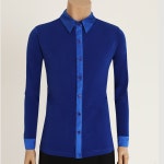 댄스인서울댄스복 남자긴팔 S12번 공단 배색 셔츠 파랑 S12-3 100