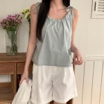 옷자락 여성 여름 숄더끈 찰랑핏 셔링 민소매 블라우스