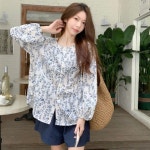 옷자락 옷자락 여성 꽃무늬 노카라 루즈핏 긴팔 블라우스