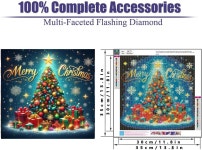 액세서리가 포함된 MjhRcll 메리 크리스마스 다이아몬드 페인팅 키트 트리 아트 홀리데이 홈 월 장식용 14X14