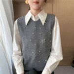 SAHINER 가을겨울 여성 라운드넥 니트베스트 부드러운 터치 데일리 레이어드 캐주얼룩 J1525