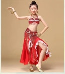 아동용 벨리 댄스 의상 의류 선물 인도 브라 벨트 스커트 1 Green 2pcs