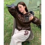 코드그라피 CGP 우먼 노르딕 패턴 후드 니트 집업