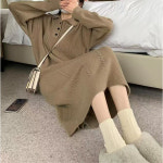 케이블 니트 원피스 가을겨울 루즈핏 롱 기장 심플한 컬러 여 J0140