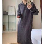 케이블 니트 원피스 가을겨울 루즈핏 롱 기장 심플한 컬러 여 J0140