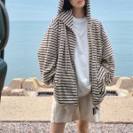 천하오 맨투맨 여성 스트라이프 얇은 캐주얼 카디건 J1668