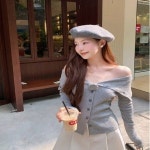 봄 여성 오프숄더 여자아우터 간절기아우터 페미닌룩 가을 패션가디건 가디건