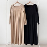 옷자락 여성 사각넥 플리츠 골덴 롱 원피스 퍼프소매