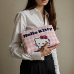 N R T 키티 자수 생활 다용도 미니 가방 파우치 3컬러 체크블루