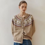 노르딕 플라워 자카드 패턴 니트 가디건