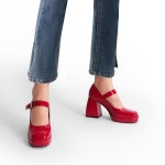 드림 페어 여성용 하이 청키 플랫폼 클로즈드 토 메리 제인 블록 힐 스퀘어 스트래피 드레스 웨딩 파티 펌프스 신발 Black-pu 6