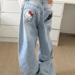 사르르 헬로키티 자수 포켓 와이드 청바지