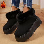 SAHINER 겨울 여성 스웨이드 퍼 통굽 앵클부츠 방한 털안감 부츠 검은색 J1582 235