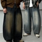털보형제들 와이드 벌룬 커버드 스냅 데님 샌드워싱 연청 그레이청 진청 흑청 통 청바지