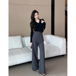 페이크 투피스 캐주얼 바지 여 가을 겨울 레이어드 치마바지 루즈핏 일자 하이웨스트 바지 J0230