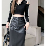 푸가죽 패치 스커트 여 미니멀한 반스커트 하이웨스트 날씬해 보이는 힙 스커트 J0224