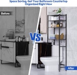 변기 수납 선반 위의 Samstar 4 티어 욕실 정리 캐비닛 높이 조절이 가능한 독립 공간 절약기 검은색