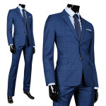 제제옴므 무광 체크 딥블루 투버튼 정장 수트 상의 54 하의 36 J6347