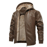 남성 후드 기모 PU 스웨터 기모 스타일리쉬한 가죽라이크 점퍼 J0311