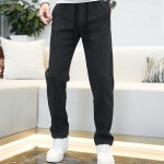 QEWBG 남성용 울 혼방 기모 두꺼운 스트레이트 캐주얼 팬츠