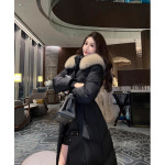 고급스러운 폭스 빅카라 조거 슬림 패딩 겨울 여 롱 무릎 오버 도톰 코트 J0171