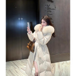 고급스러운 폭스 빅카라 조거 슬림 패딩 겨울 여 롱 무릎 오버 도톰 코트 J0171