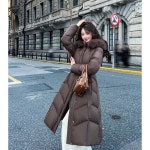 고급스러운 폭스 빅카라 조거 슬림 패딩 겨울 여 롱 무릎 오버 도톰 코트 J0171