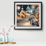 액세서리가 포함된 MjhRcll 스노우맨 다이아몬드 페인팅 키트 크리스마스 아트 선물용 새해 복 많이 받으세요 불꽃 점 홈 월 장식 14X14 G8963