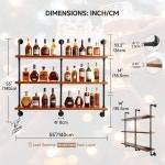 47 2 와인 랙 벽 LED 조명 3단 산업용 파이프 주류 플로팅 선반 가정용 레스토랑 상업용 바 주방 수납 디스플레이용 소박한 금속