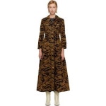 GANNI 브라운 타이거 프린트 미디 드레스 J1867 TP867618282 148960056