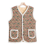 꽃 무늬 양 털 융 할머니 촌캉스 보온 누빔 뽀글이 겨울 엄마 방한 조끼