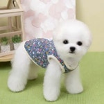 반려견 강아지 겨울용 누빔조끼 꽃무늬 김장조끼 블루꽃