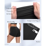 로드박스 5 여성 배구 압축 반바지 포켓 러닝 짐 요가용 스판덱스 운동 3팩