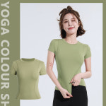 여성용 요가 필라테스 반팔 티셔츠 착용감 편의성 그린